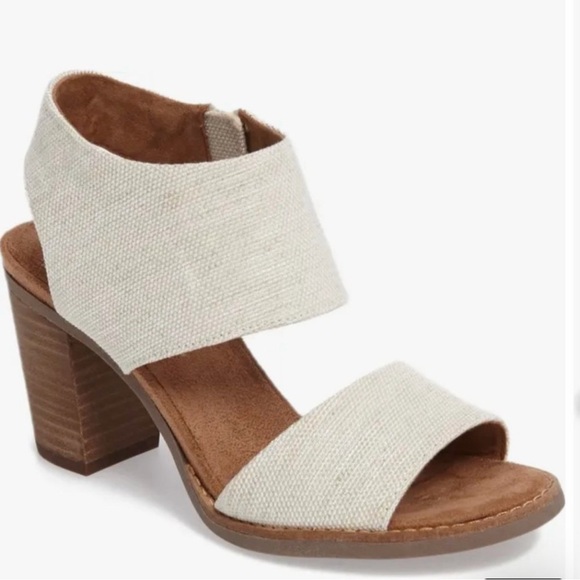 Toms Shoes - Toms Majorca Cream Linen Block Heel Sandal 11 Spring Summer Resort Europe